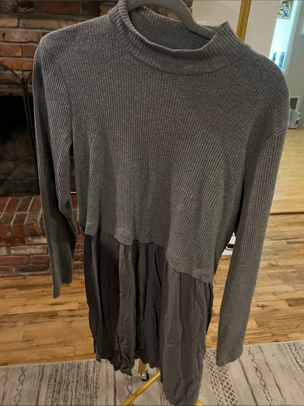 Maurices Grey Ribbed Mock Neck Layered Long Sleeve Top
